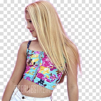 Jojo Siwa, woman wearing multicolored floral spaghetti strap top transparent background PNG clipart