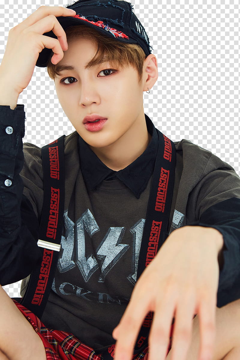 Wanna One SKY VER P, man in gray sweater wearing black fitted cap transparent background PNG clipart