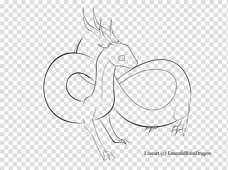 FREE Simple Eastern Dragon Base Lineart, black and white dragon art transparent background PNG clipart