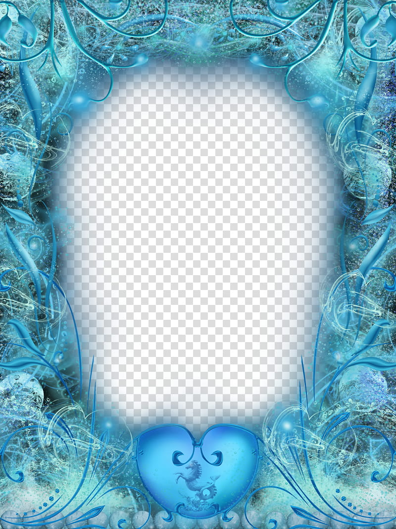 Magic Sea Frame, blue floral illustration transparent background PNG clipart