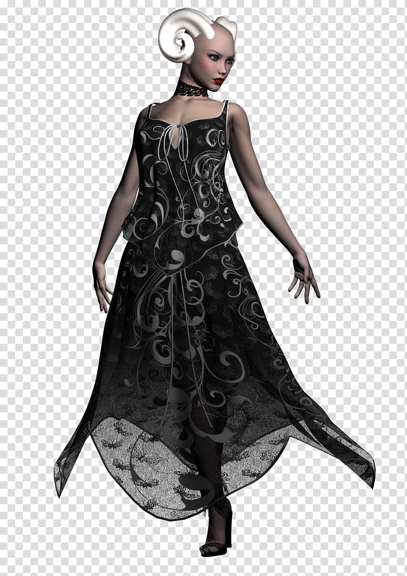 Free Resource Demon Model, D illustration of woman wearing gray and black floral dress transparent background PNG clipart