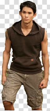 Seth Clearwater, man in brown sleeveless hoodie and gray cargo shorts transparent background PNG clipart