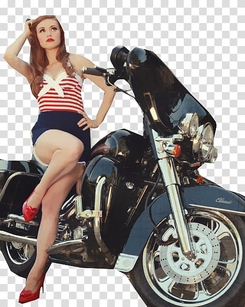 Holland Roden, woman sitting on cruiser motorcycle transparent background PNG clipart