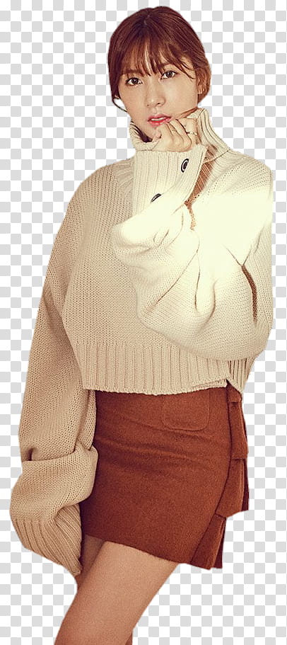 APink Only One, woman wearing white turtle-neck sweater and brown miniskirt transparent background PNG clipart