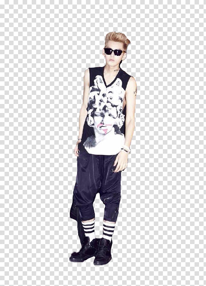 EXO Growl Ver, man in tank top and black pants outfot transparent background PNG clipart