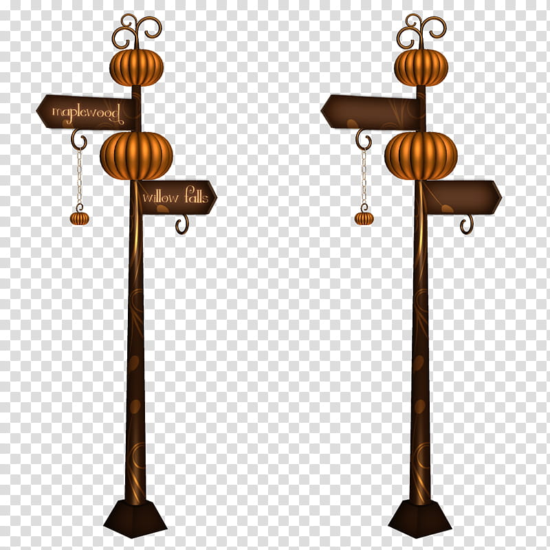 Pumpkin Signpost, two brown posts illustration transparent background PNG clipart