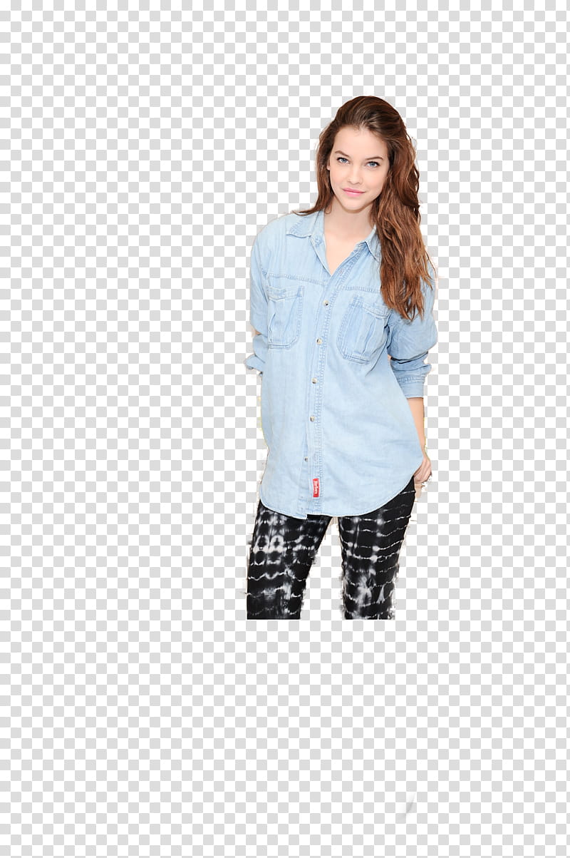 Barbara Palvin , woman wearing blue denim button-up jacket transparent background PNG clipart