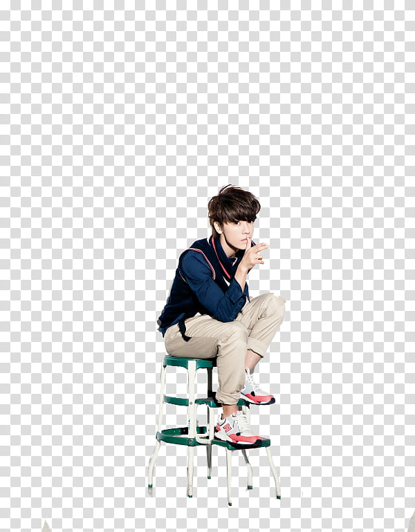 DongHae from magazine cutting, man sitting on stool transparent background PNG clipart