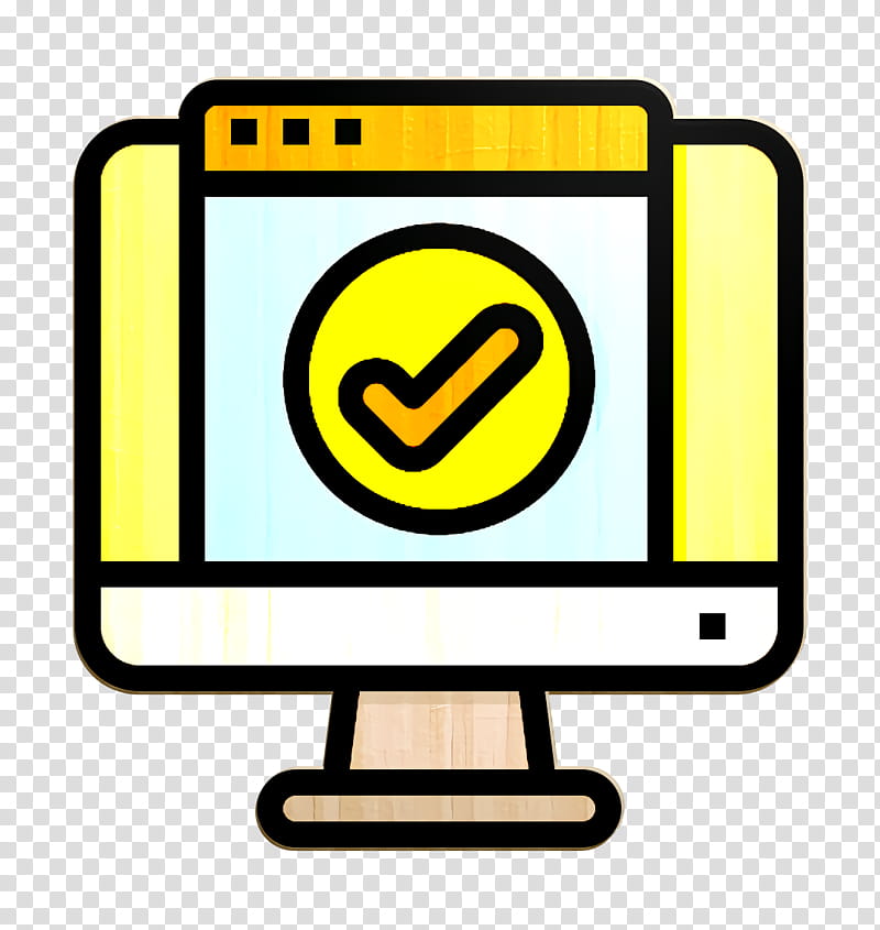 Service icon Check icon Type of Website icon, Yellow, Sign, Line, Emoticon, Signage, Symbol transparent background PNG clipart