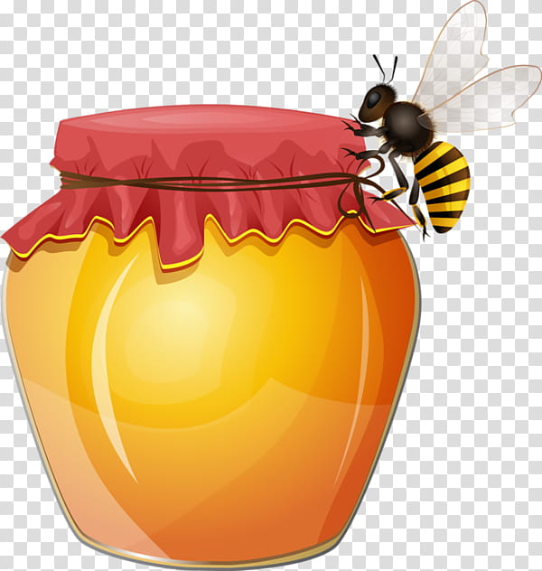 Bee, Honey Bee, Honeycomb, Beehive, Sticker, Jar, Orange, Insect transparent background PNG clipart