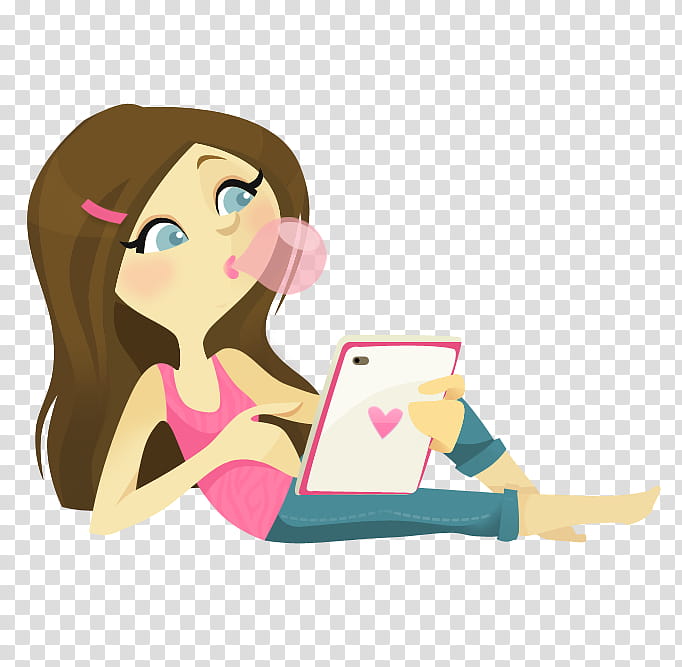 Smile Pink Doll PSD, woman looking at phone transparent background PNG clipart