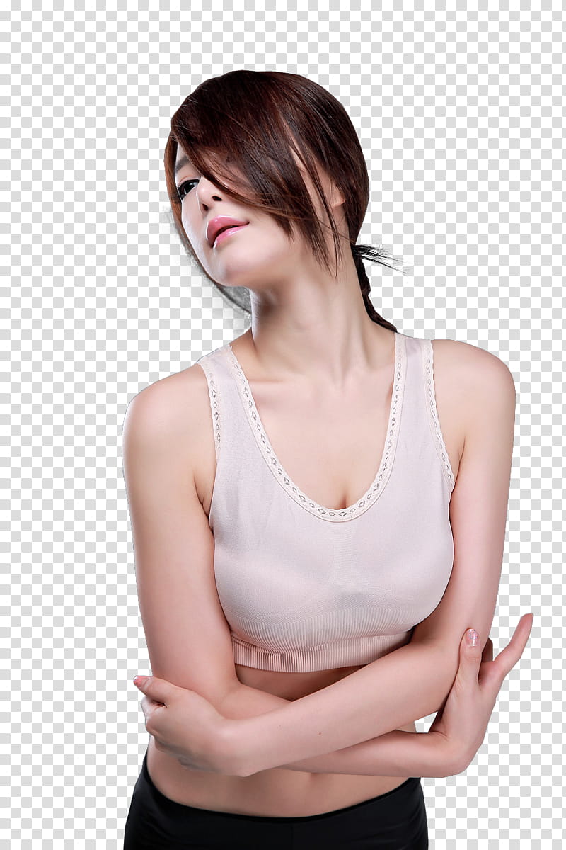 woman with white crop top and black bottoms outfit transparent background PNG clipart