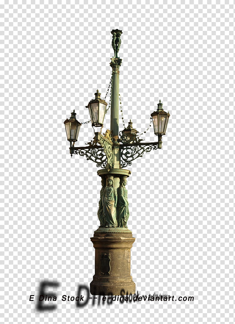 Streetlight, brass-colored and green lamp transparent background PNG clipart