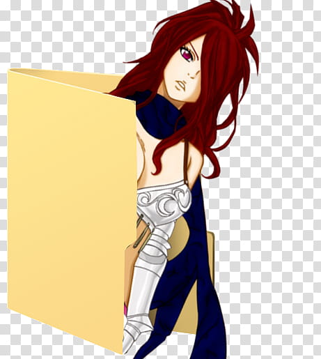 Erza Scarlet Edolas Folder Icon Fairy Tail, female anime character with red hair illustration transparent background PNG clipart