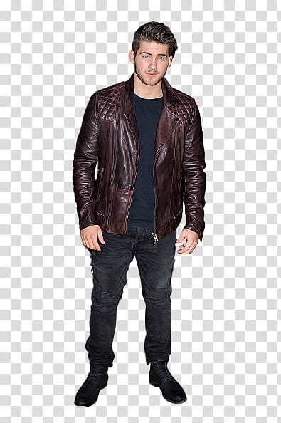 CODY CHRISTIAN, standing man wearing brown leather zip-up jacket transparent background PNG clipart