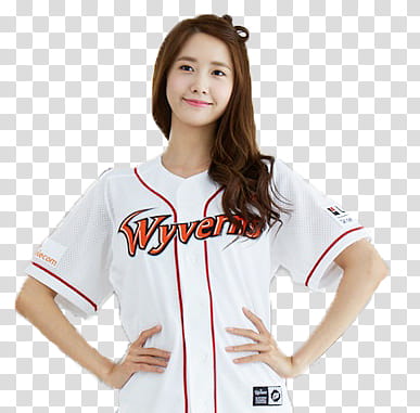 YoonA , woman wearing white and red Wyverns jersey transparent background PNG clipart