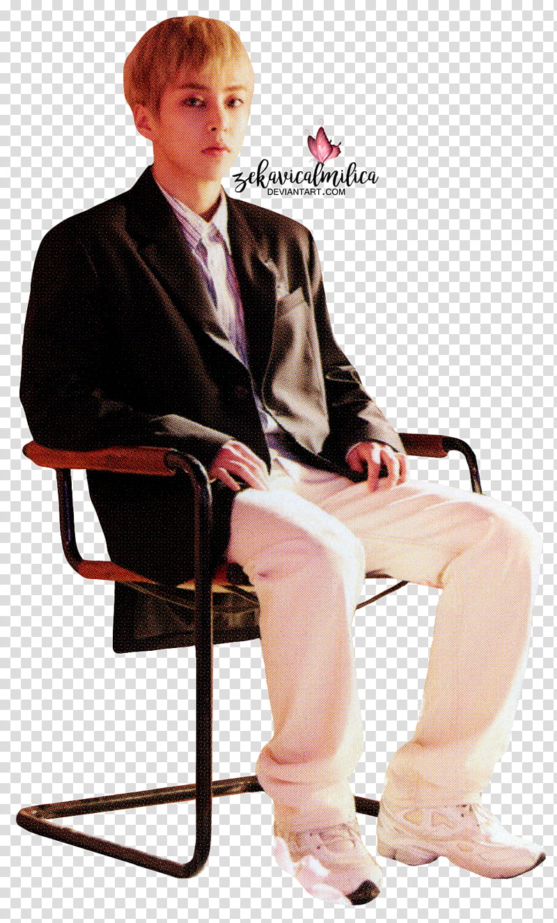 EXO CBX Xiumin Blooming Days, man sitting down on cantilever chair transparent background PNG clipart