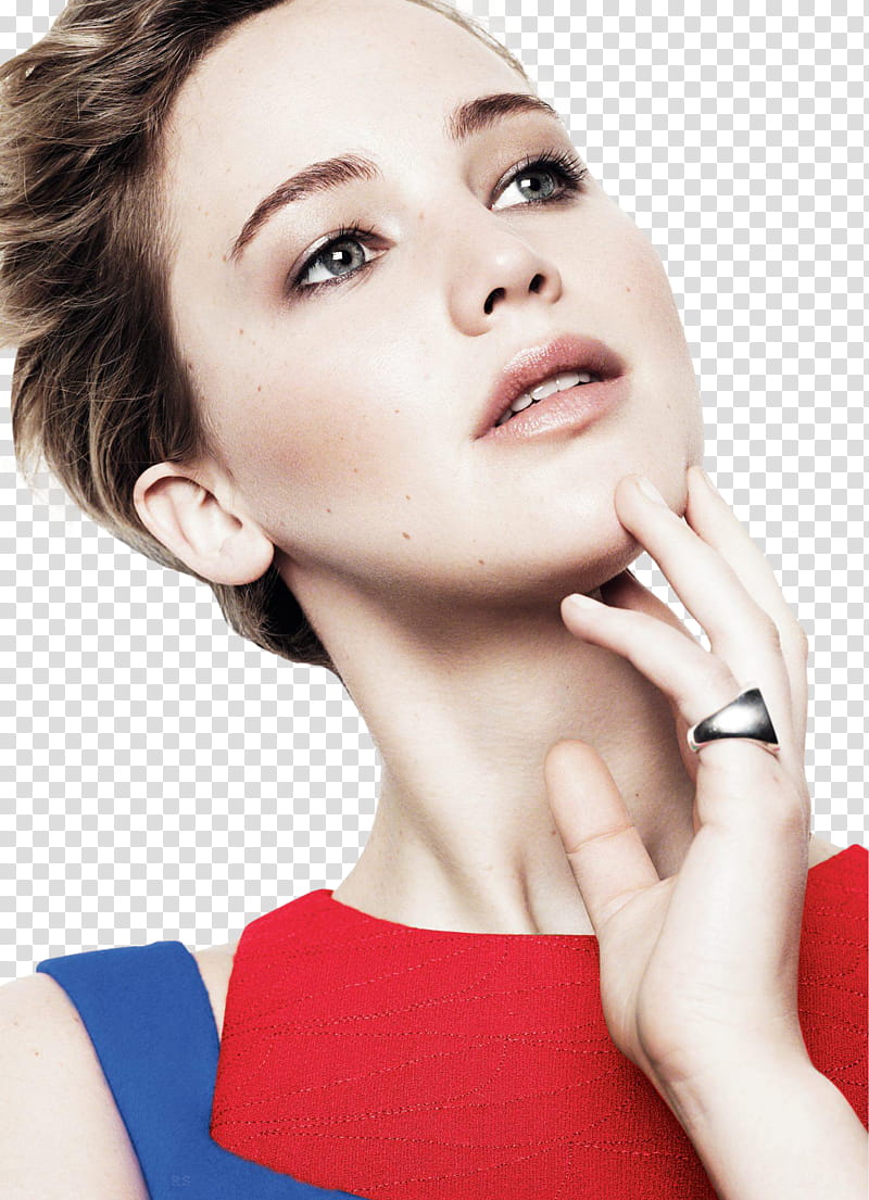 Jennifer Lawrence , woman holding her chin transparent background PNG clipart