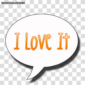 Speech Balloons, white and orange message cloud with i love it text transparent background PNG clipart