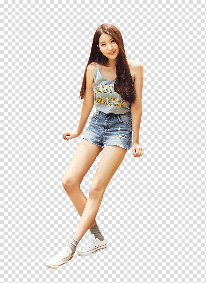 GFRIEND PARALLEL, woman in gray tank top and blue denim shorts transparent background PNG clipart
