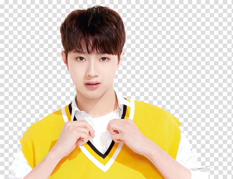 WANNA ONE X Ivy Club P, man wearing yellow sleeveless top transparent background PNG clipart