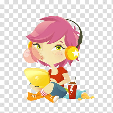 Nenas, girl wearing headphones in front of laptop illustration transparent background PNG clipart