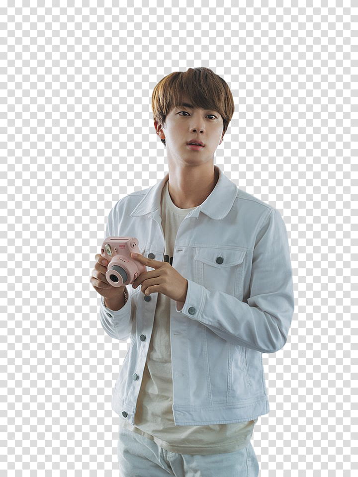 BTS, man holding pink point-and-shoot camera transparent background PNG clipart