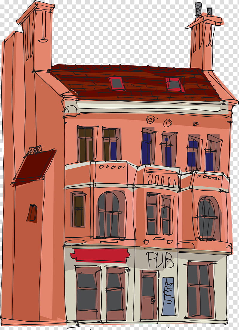 Painting, Drawing, Cartoon, House, Building, cdr, Villa, Facade transparent background PNG clipart