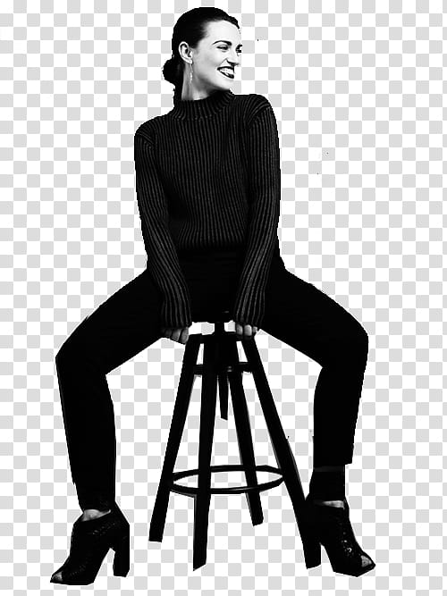 Katie McGrath, woman sitting on stool transparent background PNG clipart
