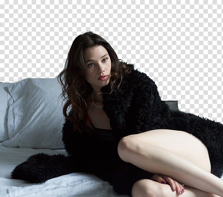 astrid berges frisbey , woman in black robe on bed transparent background PNG clipart
