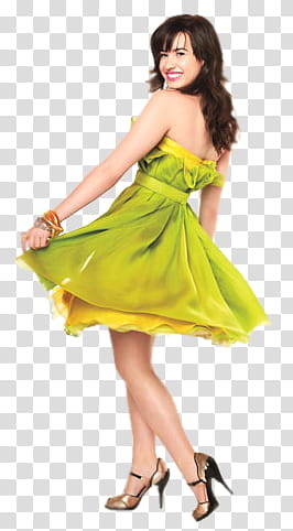 Demi s, smiling woman holding her green dress transparent background PNG clipart