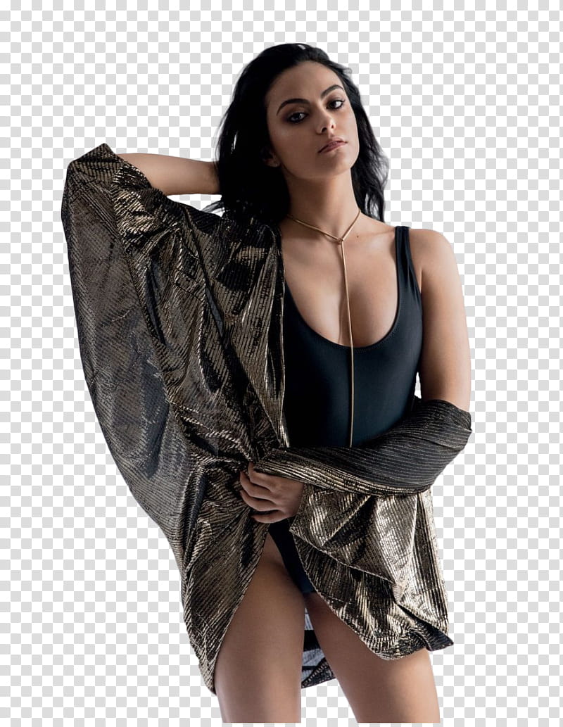 Camila Mendes, woman wearing black sleeveless onepiece transparent background PNG clipart