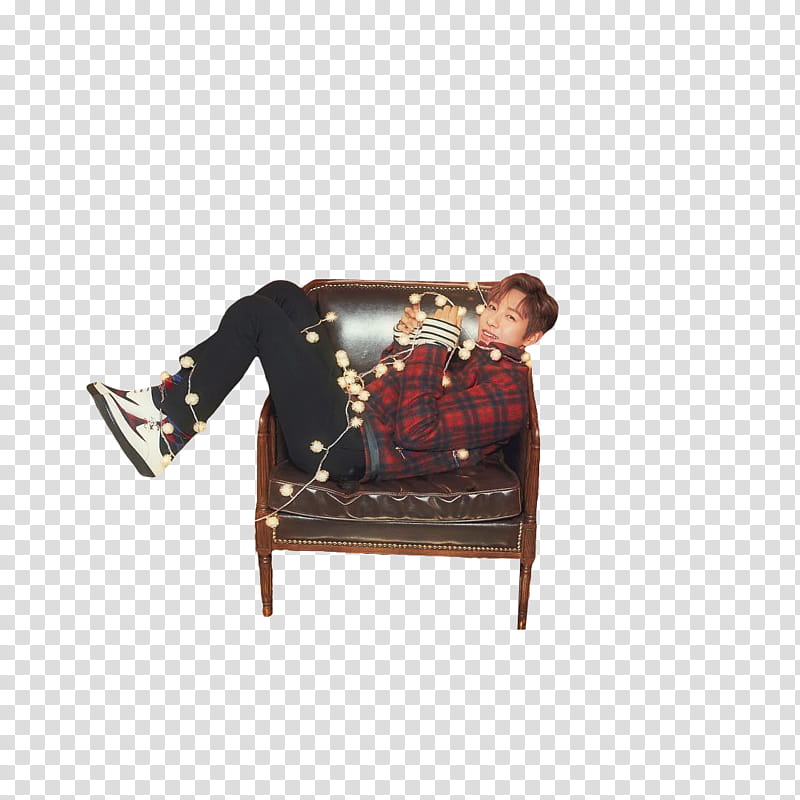 NCT DREAM JOY, man sitting on armchair with string lights transparent background PNG clipart