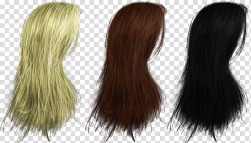 Hair , three assorted-color hair wig transparent background PNG clipart