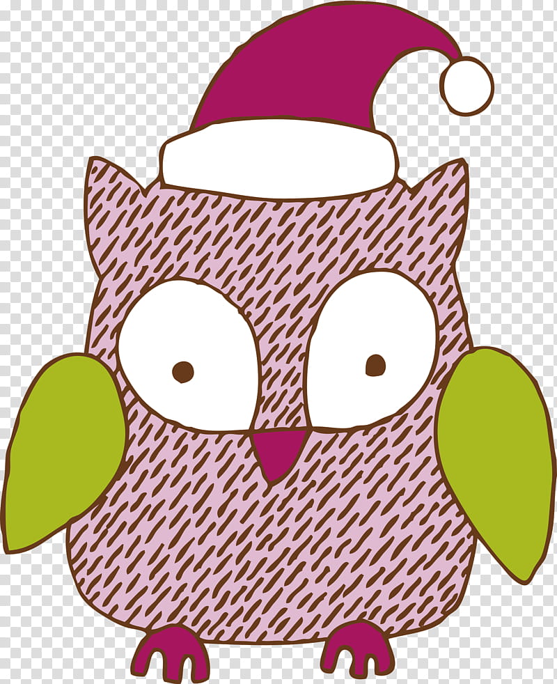 owl pink green cartoon bird of prey, Christmas Owl, Cartoon Owl, Christmas Animal, Purple, Violet transparent background PNG clipart