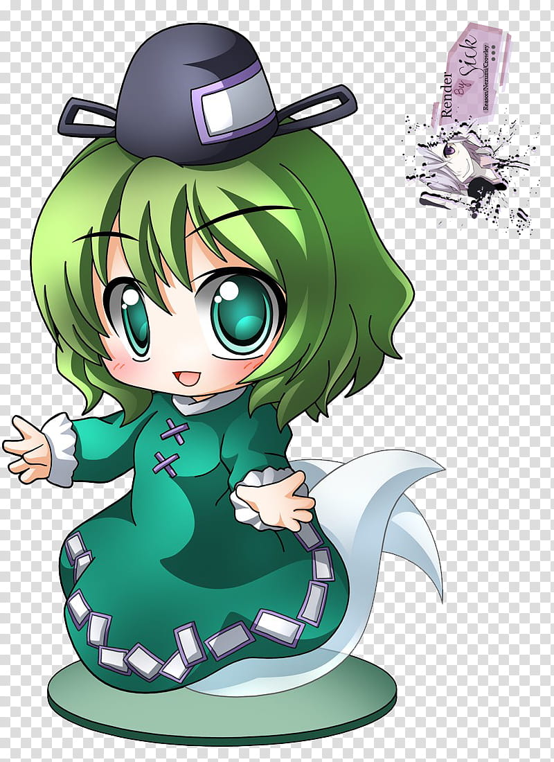 Renders Anime Chibi, green haired female animated character in green dress transparent background PNG clipart