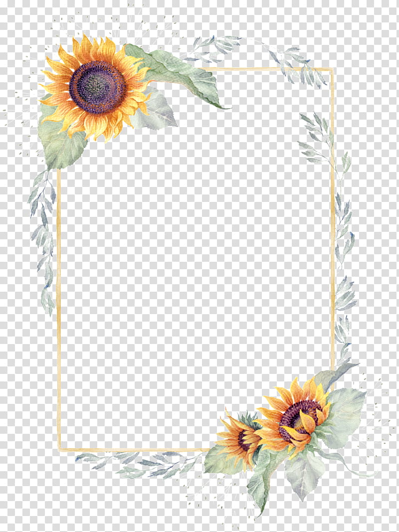 Wedding Border Design, Watercolor Painting, Common Sunflower, Border Wedding, Yellow, Plant, Frame, Rectangle transparent background PNG clipart