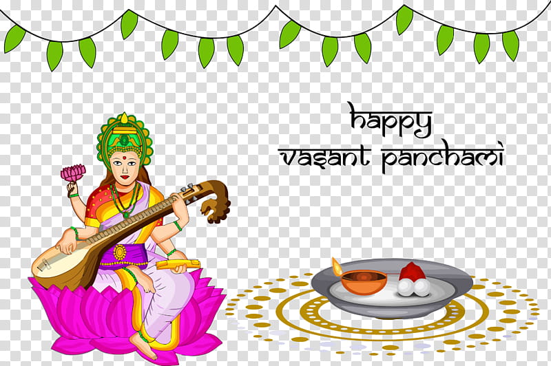 Vasant Panchami Basant Panchami Saraswati Puja, Cartoon, Indian Musical Instruments transparent background PNG clipart