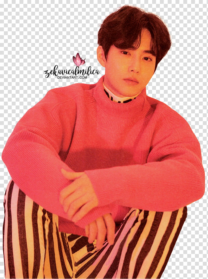 EXO Suho  Season Greetings, man wearing pink sweater smiling transparent background PNG clipart