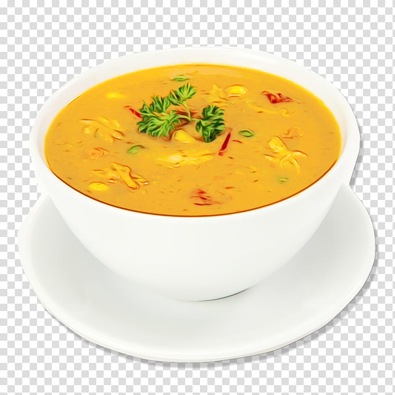 dish food cuisine soup ingredient, Watercolor, Paint, Wet Ink, Bisque, Potage, Yellow Curry, Caldo De Pollo transparent background PNG clipart