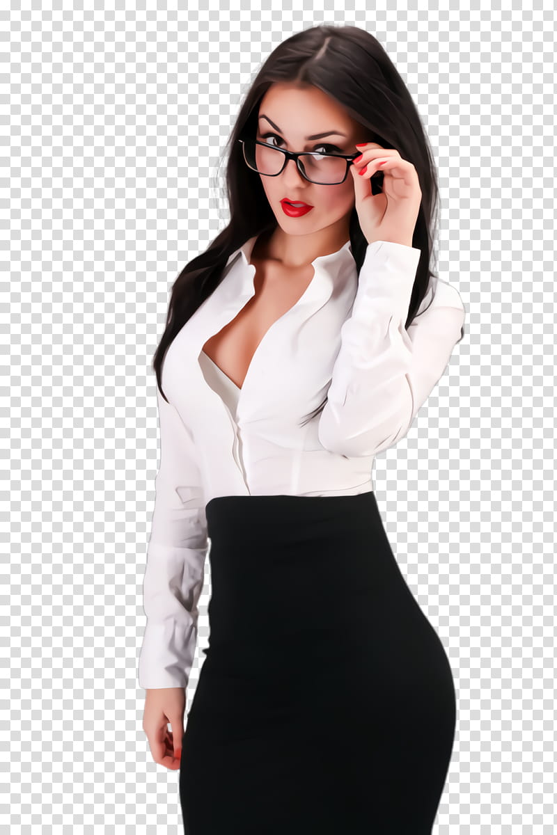 Glasses, White, Clothing, Black, Eyewear, Sleeve, Pencil Skirt, Shoulder transparent background PNG clipart