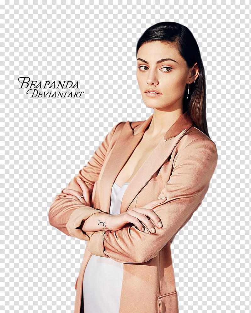 Phoebe Tonkin, woman in beige peaked lapel blazer while arms cross transparent background PNG clipart