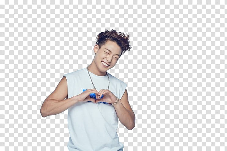 iKON PEPSI P, smiling man wearing white sleeveless shirt making heart transparent background PNG clipart