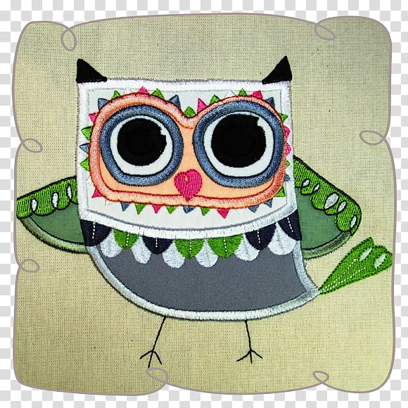 Owl Machine embroidery Design Felt, Textile, Handbag, Sewing Machines, Zipper, Green, Pink, Cartoon transparent background PNG clipart