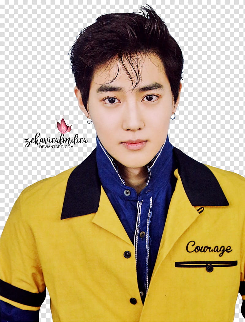 EXO Suho Lucky One, man wearing yellow and black jacket transparent background PNG clipart