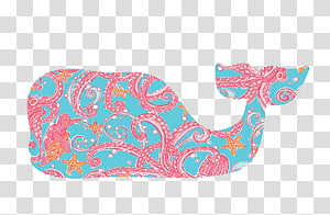 Vintage, blue and multicolored floral whale art transparent background PNG clipart thumbnail