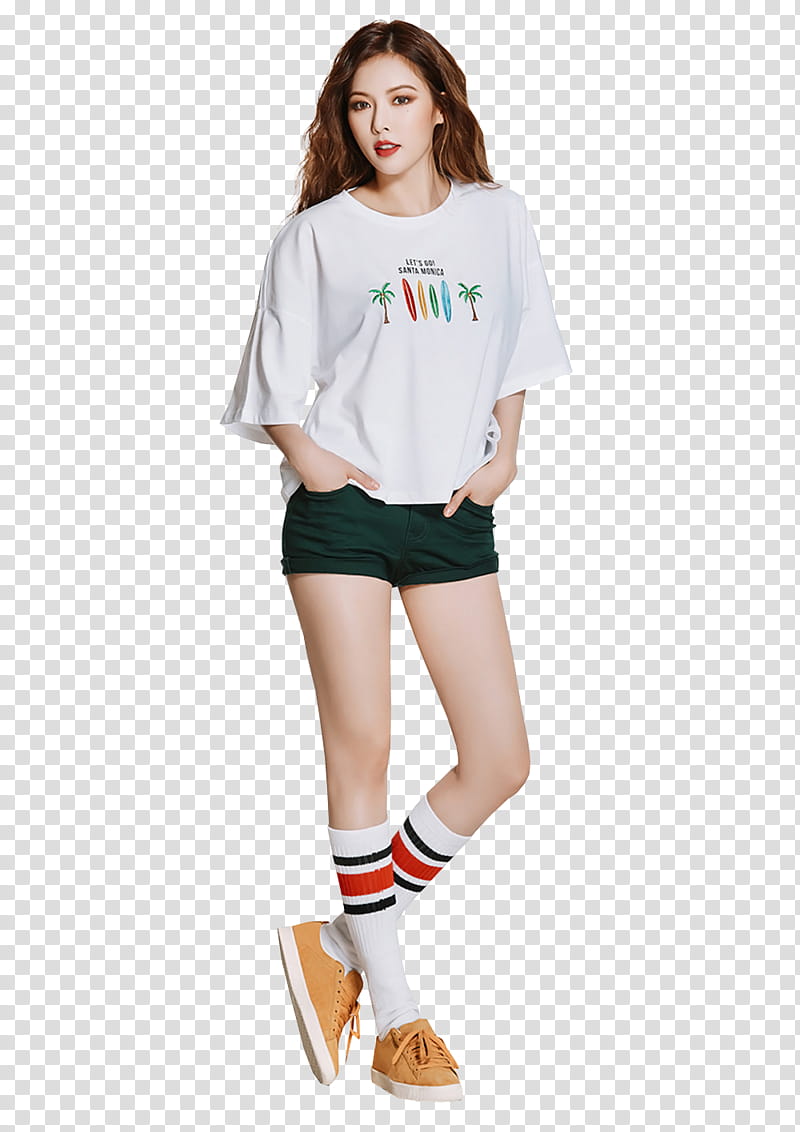 HYUNA, woman wearing white shirt transparent background PNG clipart