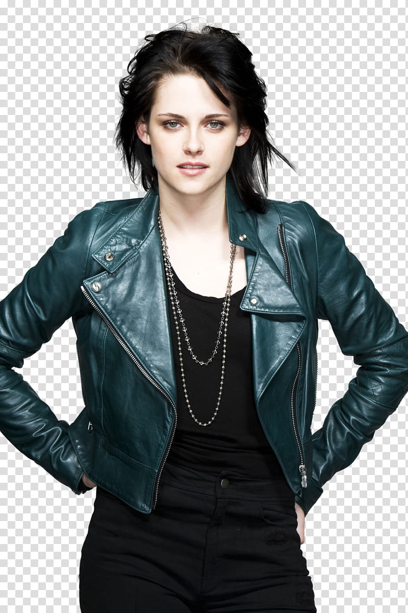 Kristen Stewart, Kristen Stewart wearing black leather jacket transparent background PNG clipart