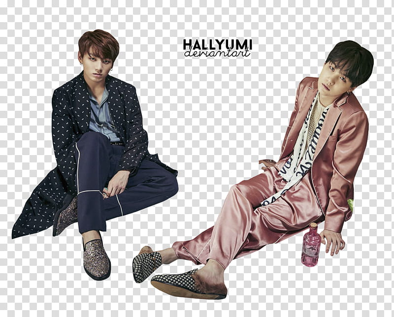 BTS WINGS I version, two men sitting transparent background PNG clipart