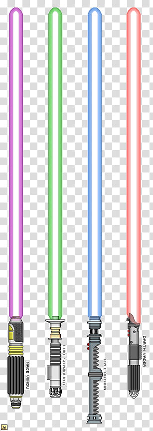 pixelSABERS, four assorted-color light sabers transparent background PNG clipart